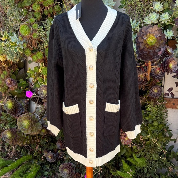 Fashion Nova Sweaters - Fashion Nova Black and Cream Cardigan